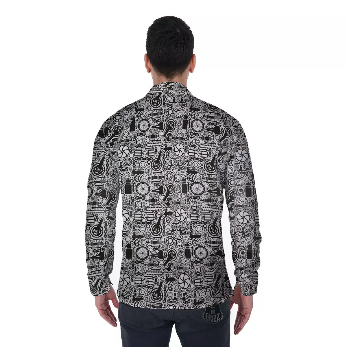 Mechanic White And Black Print Pattern Men's Long Sleeve Shirts-grizzshop