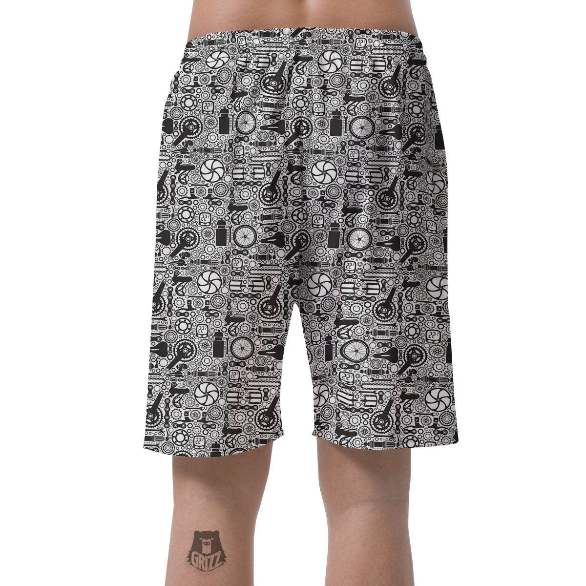 Mechanic White And Black Print Pattern Men's Shorts-grizzshop