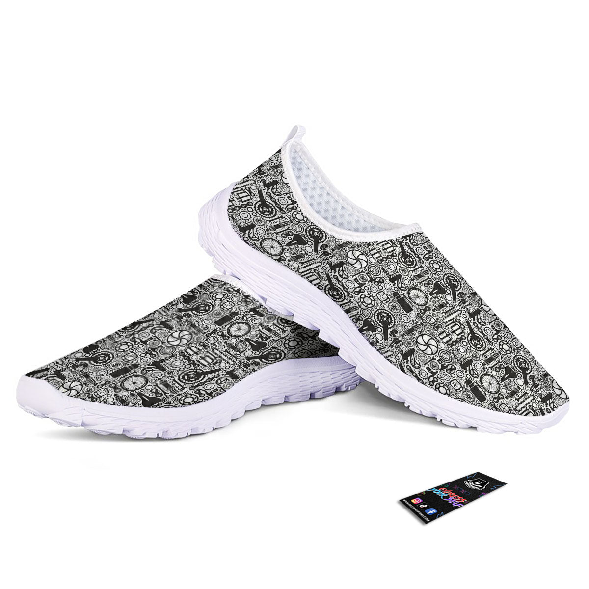Mechanic White And Black Print Pattern Nurse Shoes-grizzshop