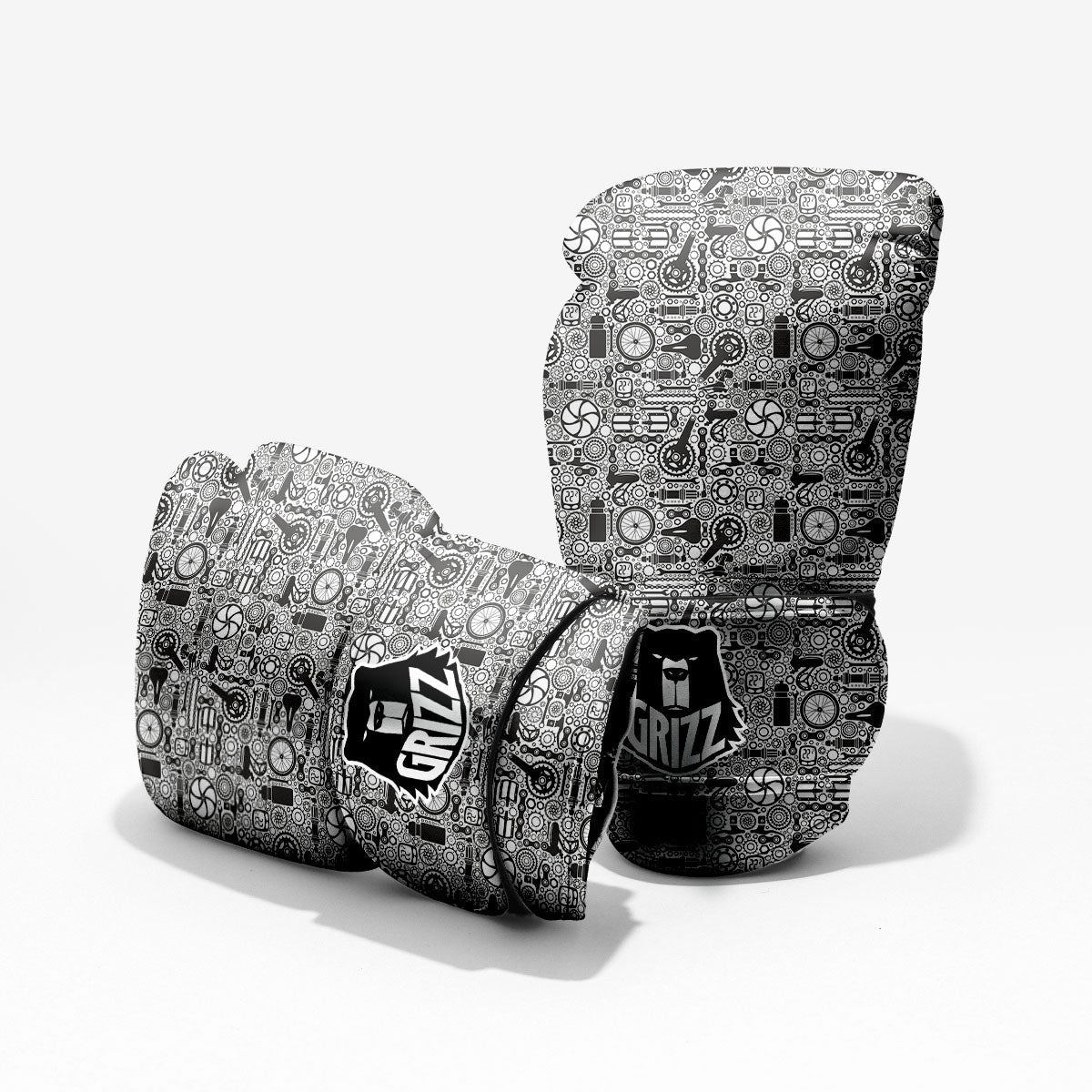 Mechanic White And Black Print Pattern Pro Boxing Glove