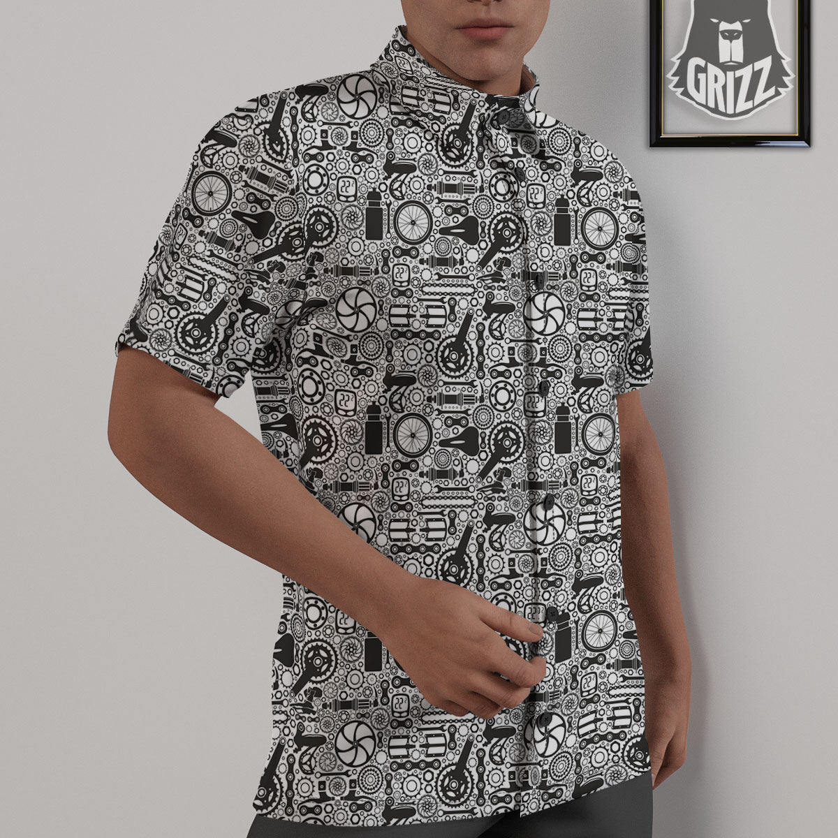 Mechanic White And Black Print Pattern Untucked Shirts-grizzshop
