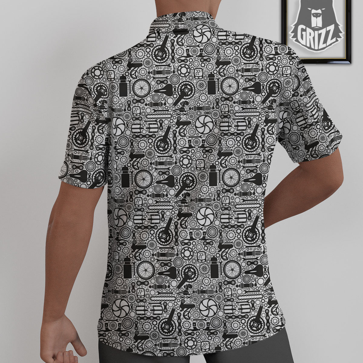 Mechanic White And Black Print Pattern Untucked Shirts-grizzshop