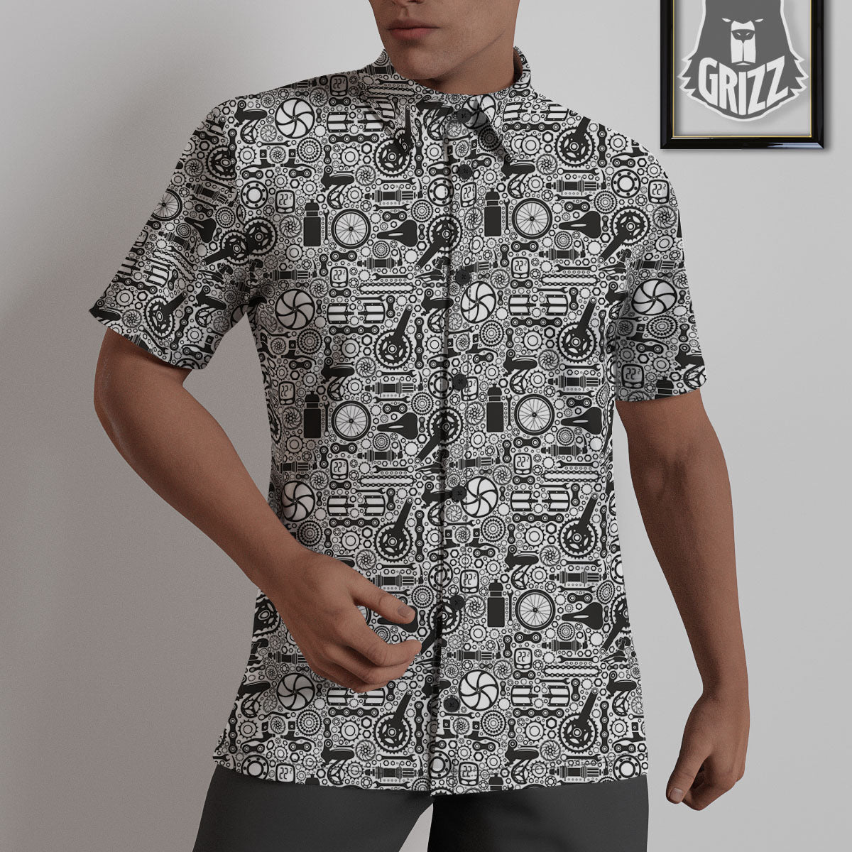 Mechanic White And Black Print Pattern Untucked Shirts-grizzshop
