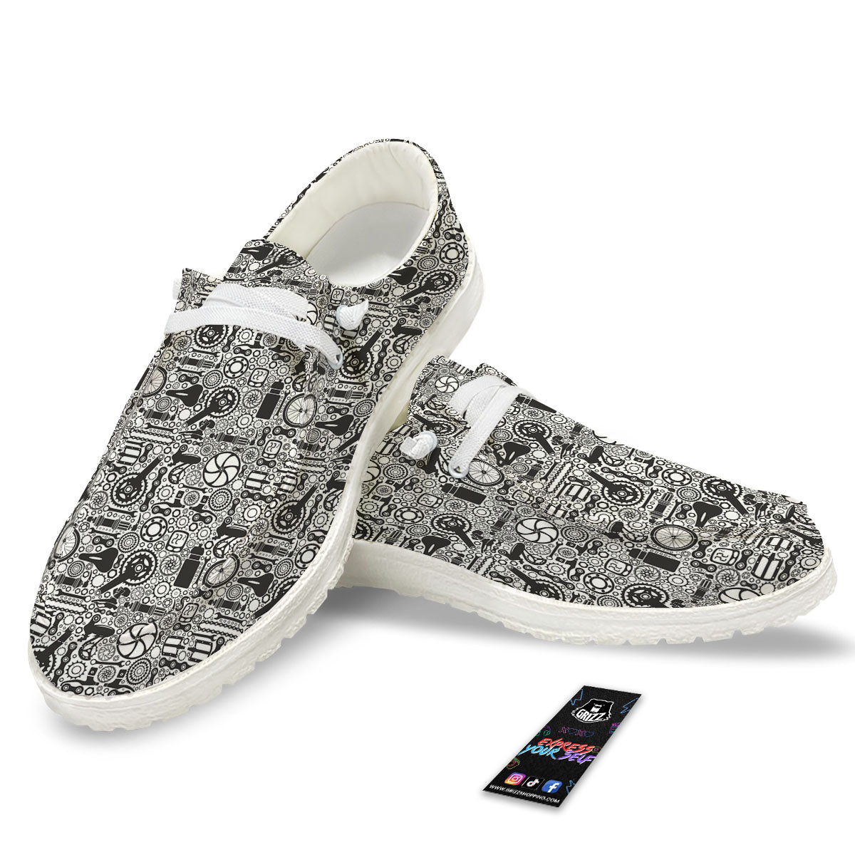 Mechanic White And Black Print Pattern White Loafers-grizzshop