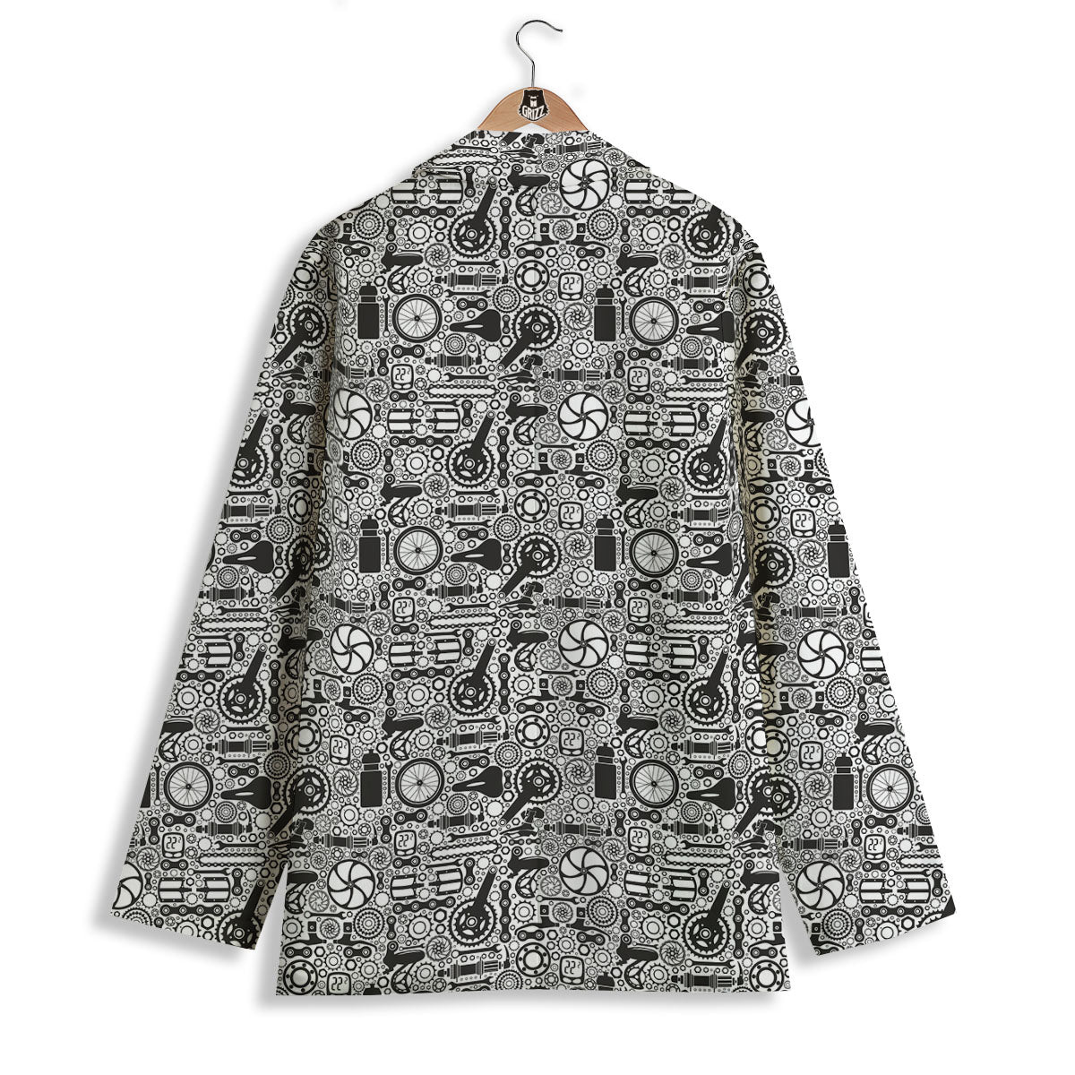 Mechanic White And Black Print Pattern Women's Blazer-grizzshop