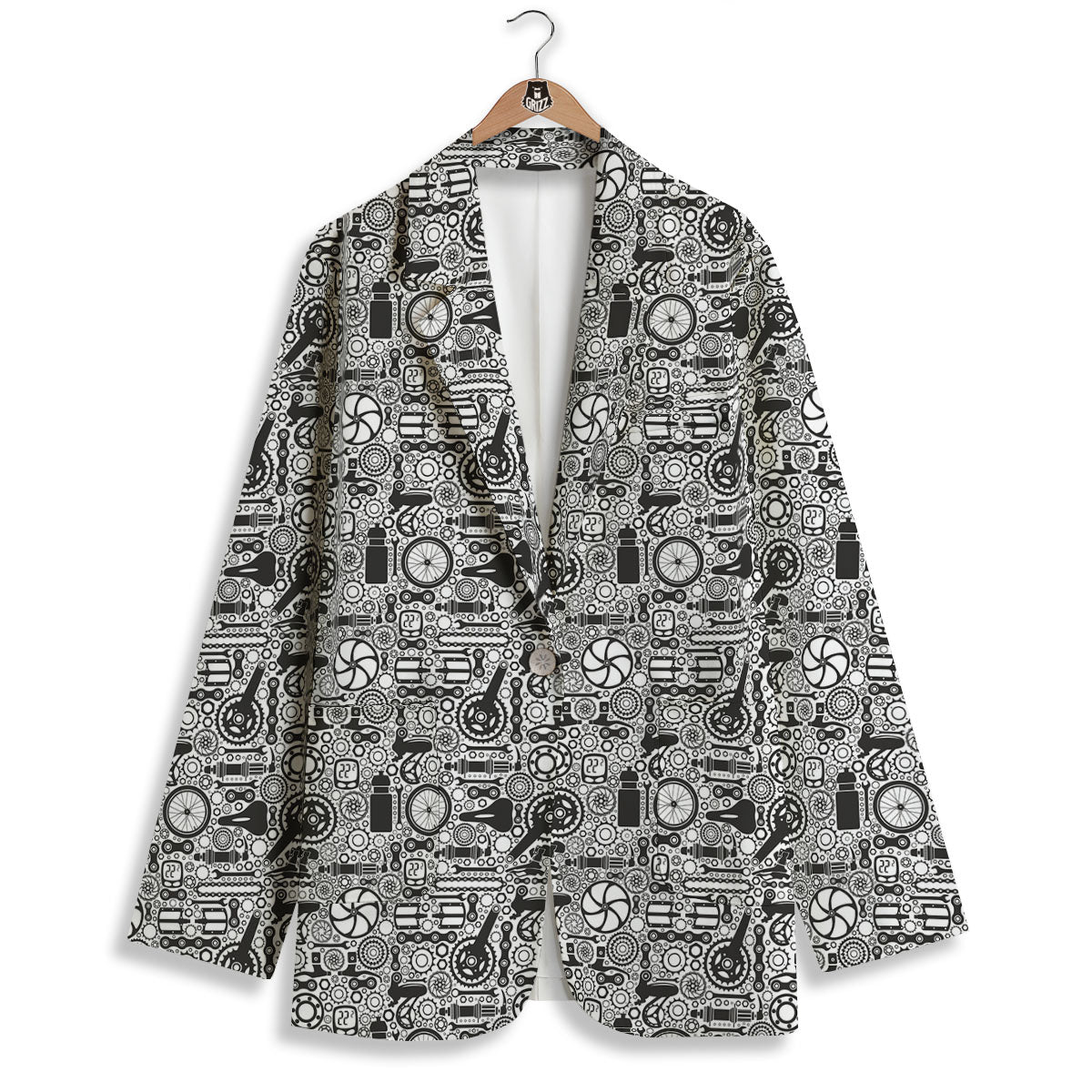 Mechanic White And Black Print Pattern Women's Blazer-grizzshop