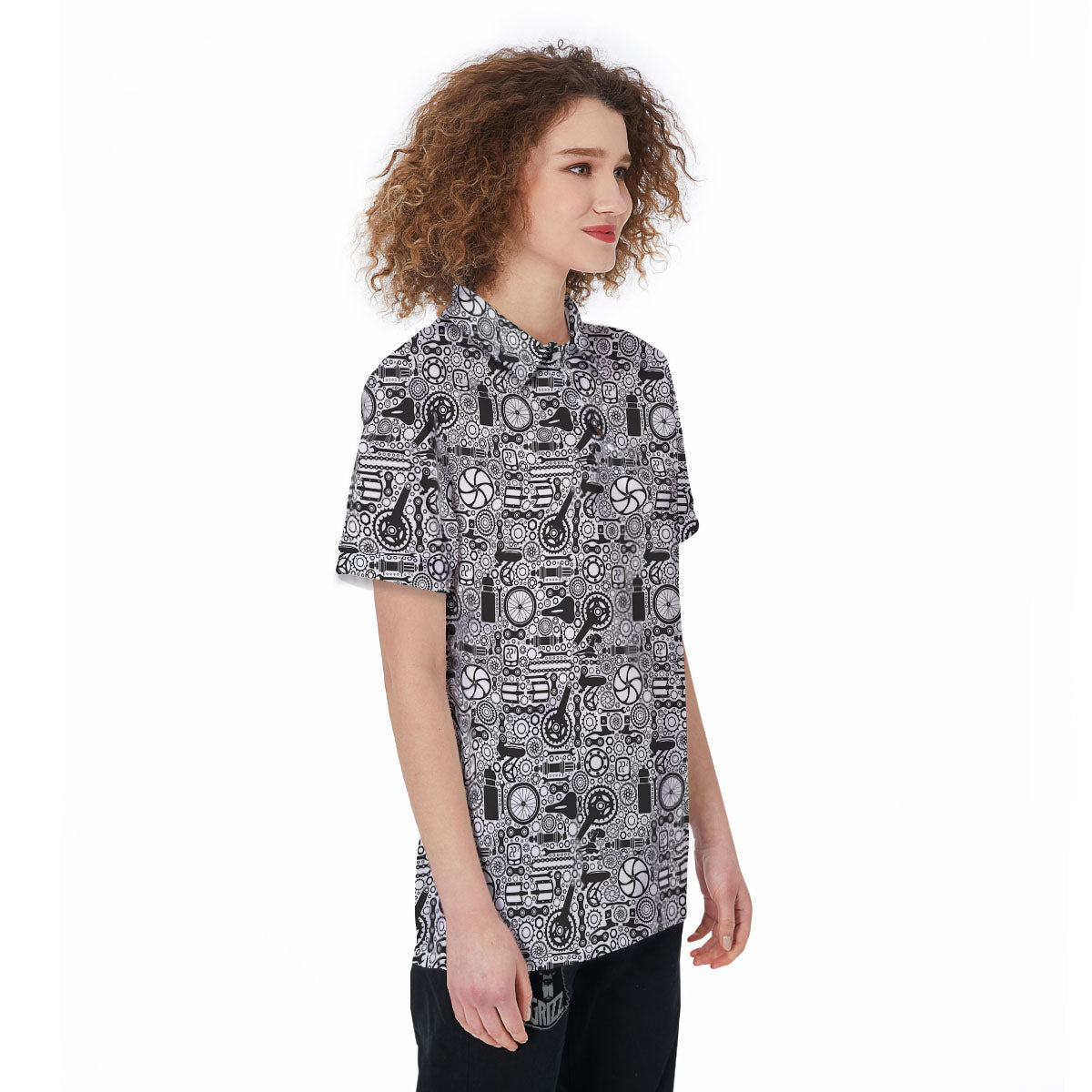 Mechanic White And Black Print Pattern Women's Golf Shirts-grizzshop