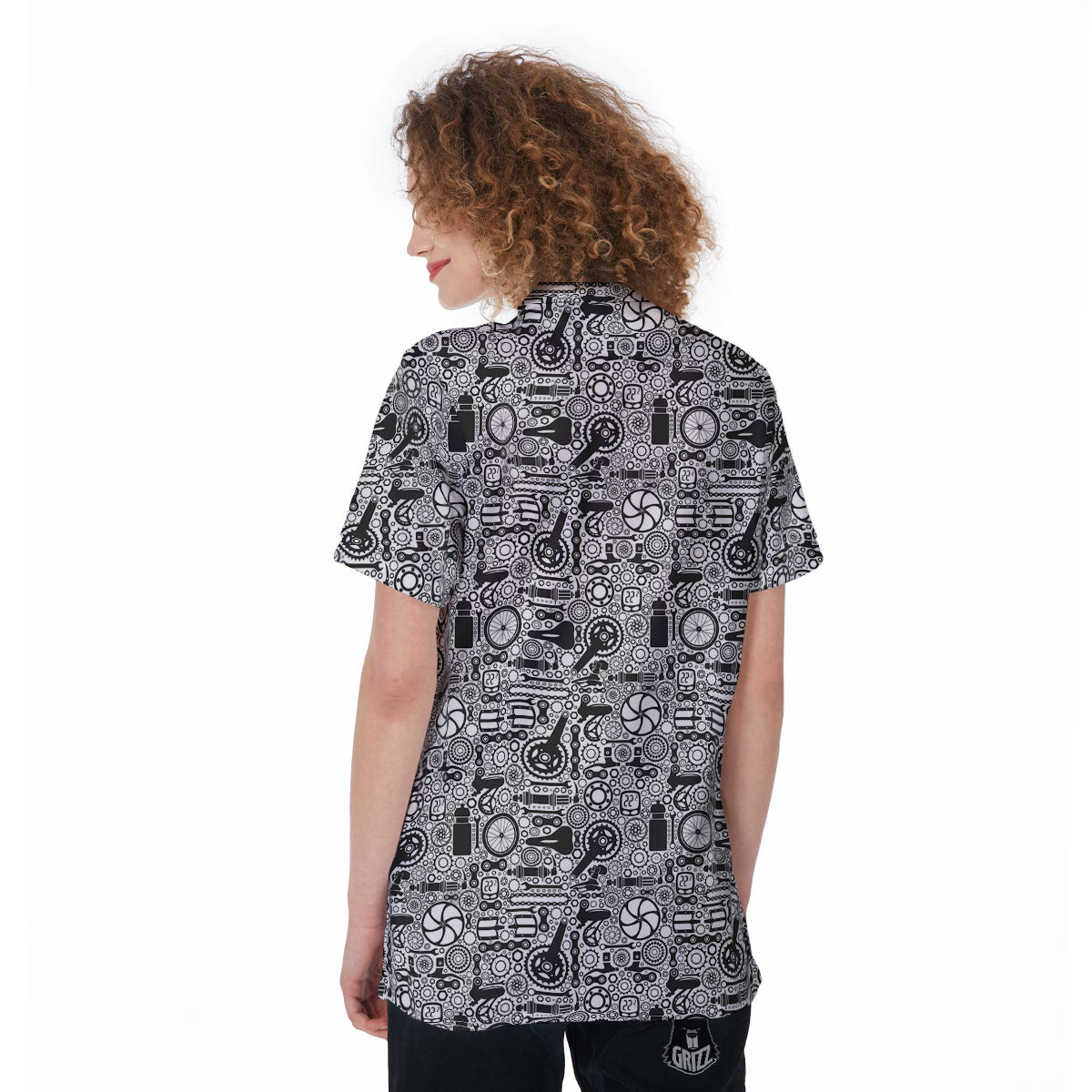 Mechanic White And Black Print Pattern Women's Golf Shirts-grizzshop