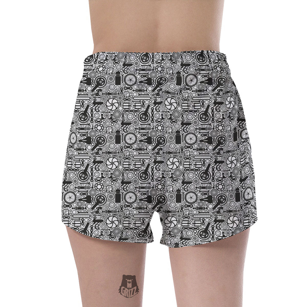 Mechanic White And Black Print Pattern Women's Shorts-grizzshop