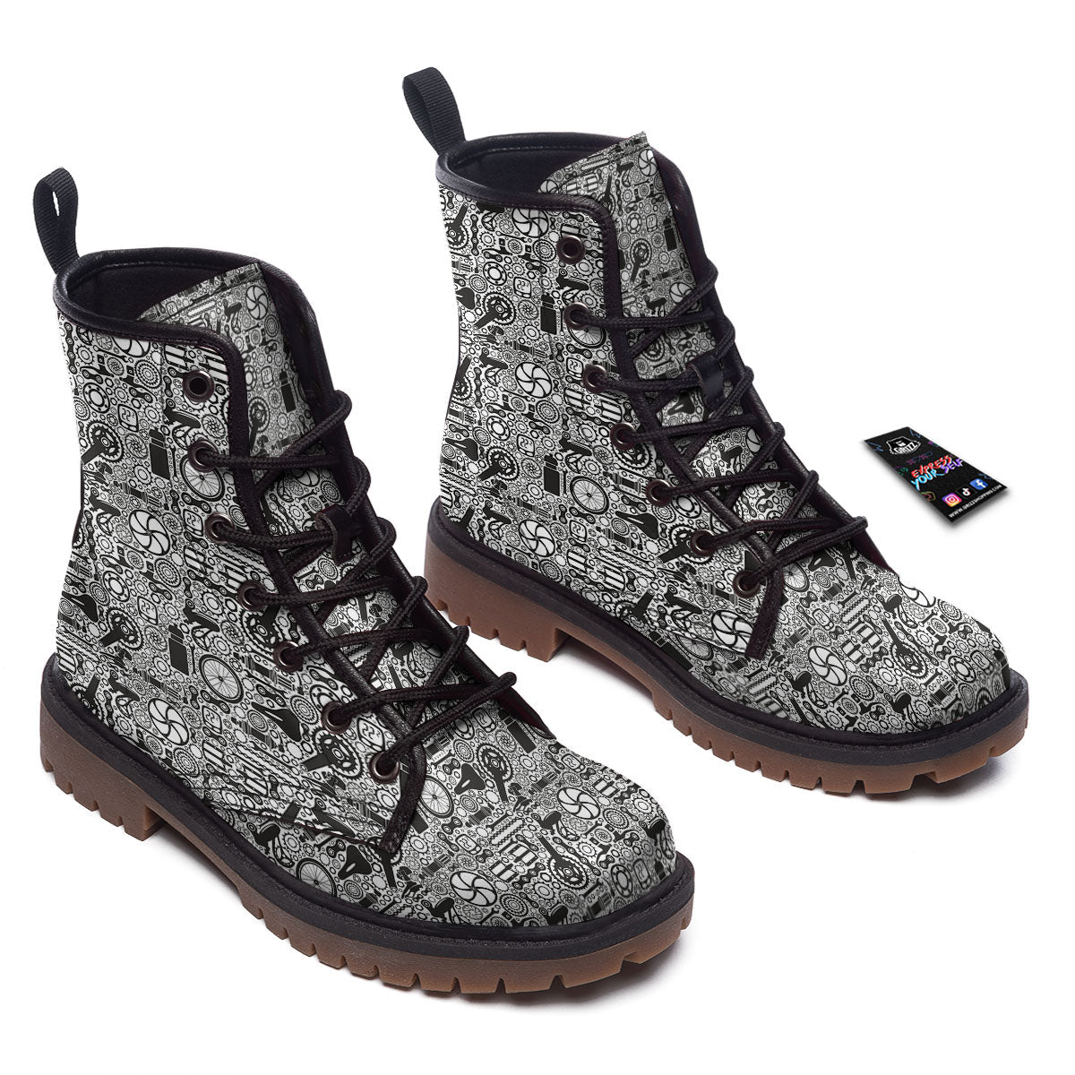 Mechanic White And Black Print Pattern Work Boots-grizzshop
