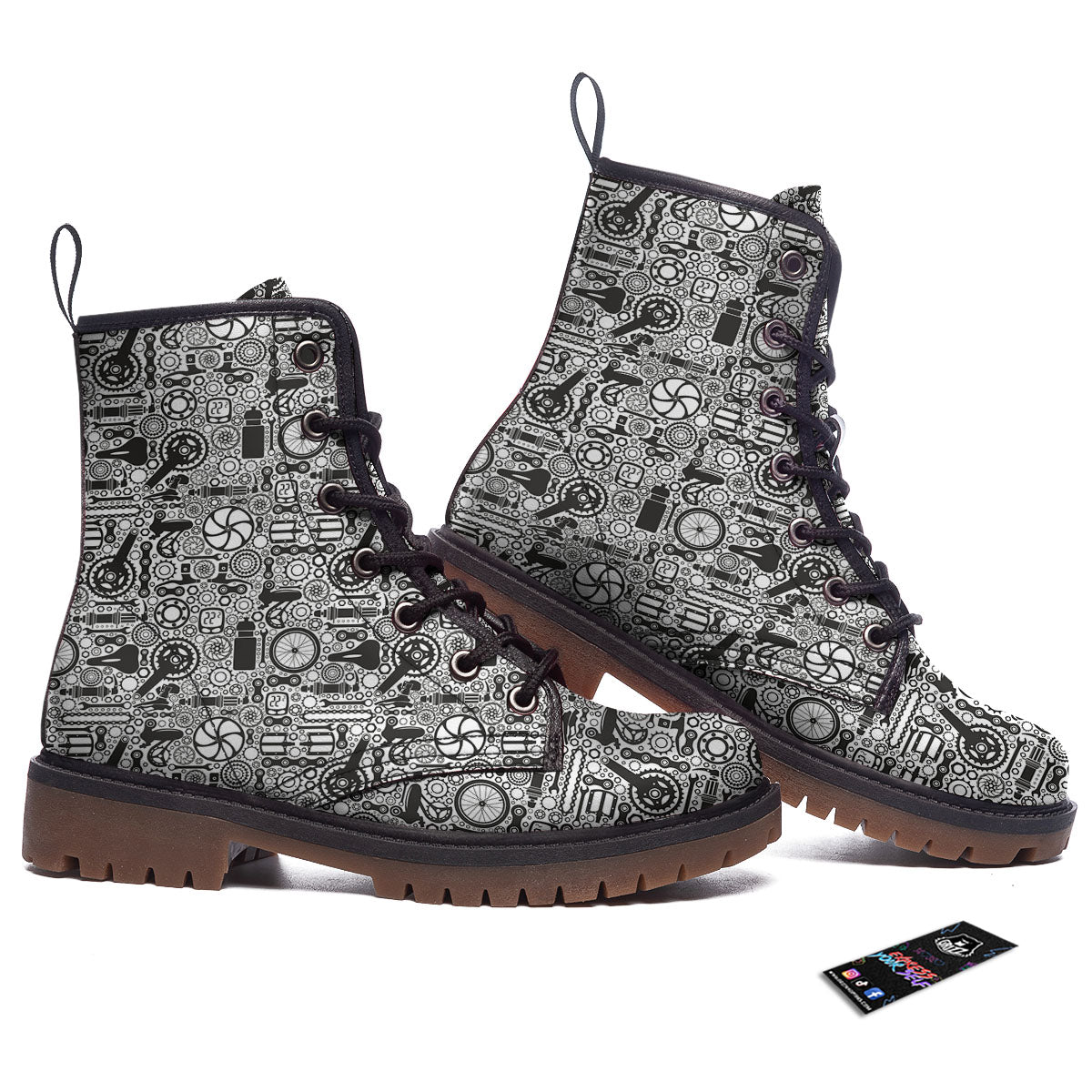 Mechanic White And Black Print Pattern Work Boots-grizzshop