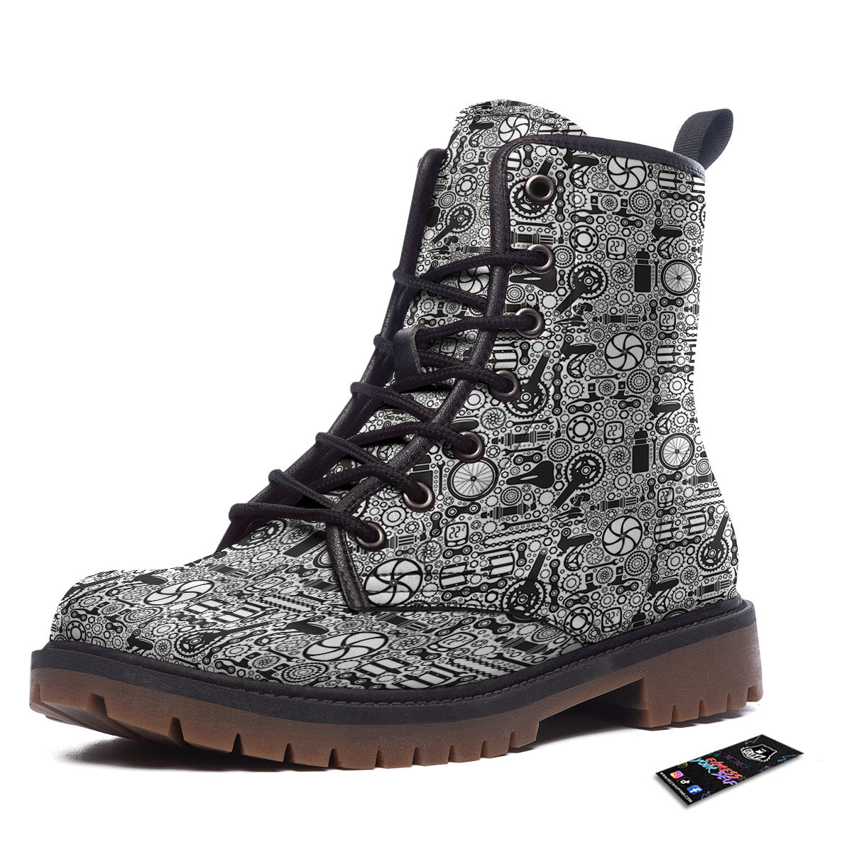 Mechanic White And Black Print Pattern Work Boots-grizzshop