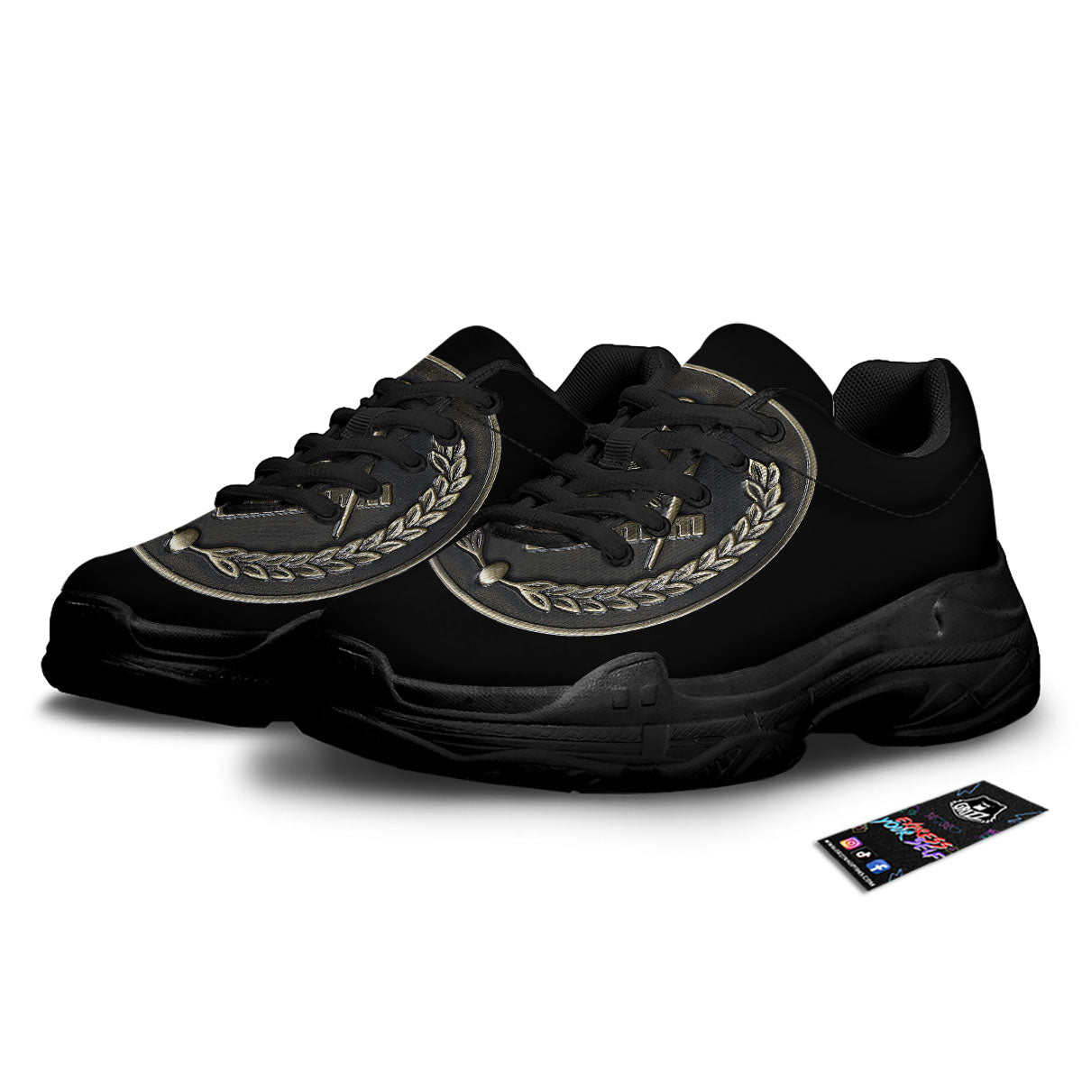 Medal Freemasonry Print Black Chunky Shoes-grizzshop