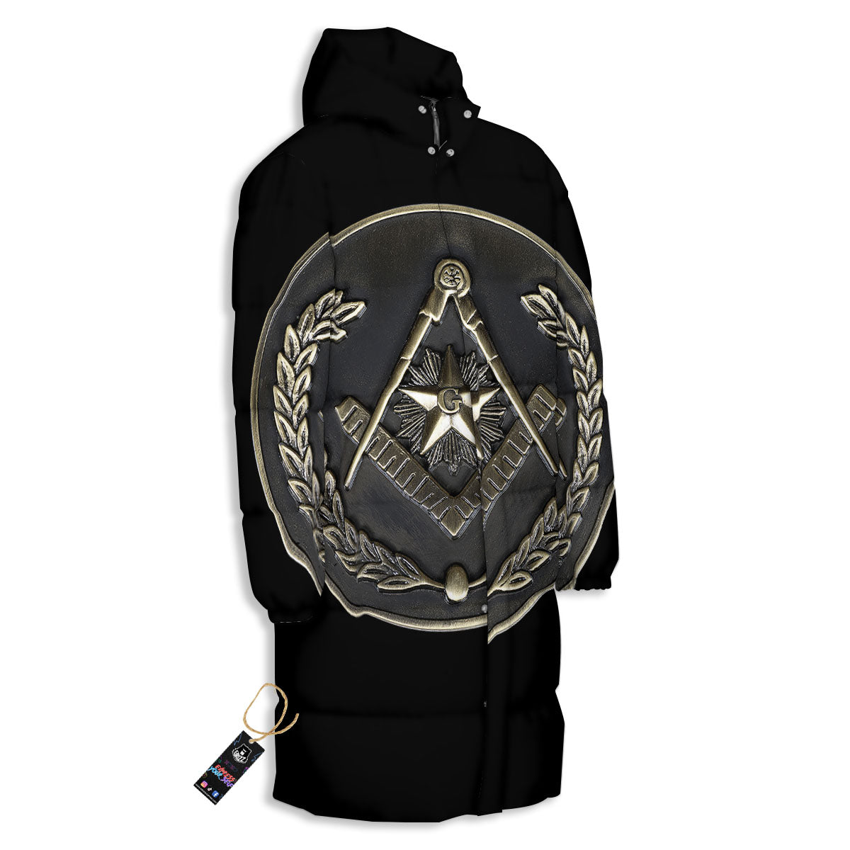 Medal Freemasonry Print Long Down Jacket-grizzshop