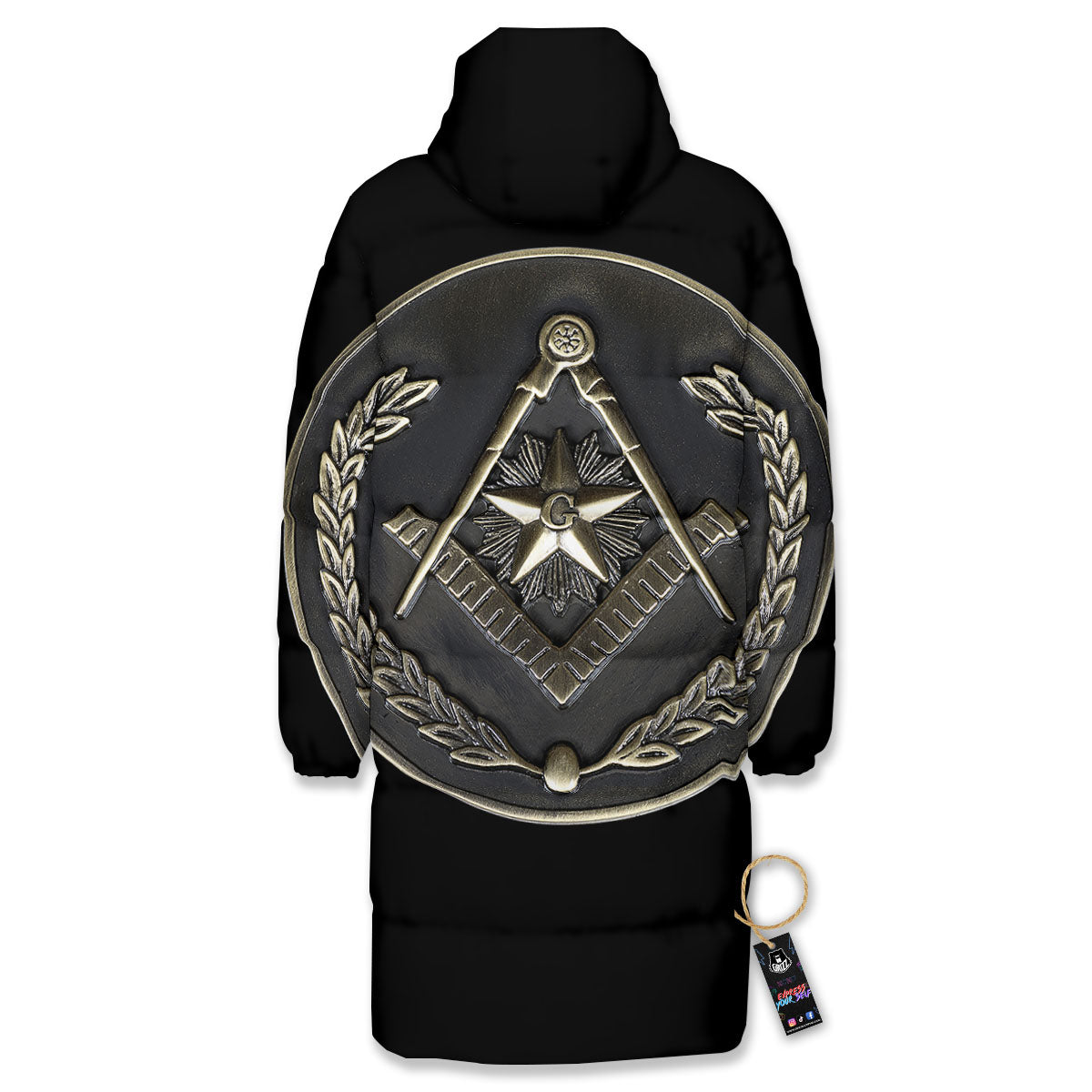 Medal Freemasonry Print Long Down Jacket-grizzshop