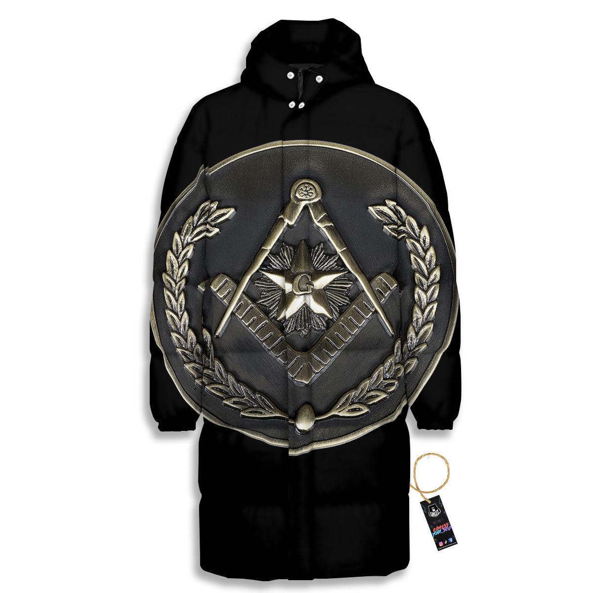 Medal Freemasonry Print Long Down Jacket-grizzshop
