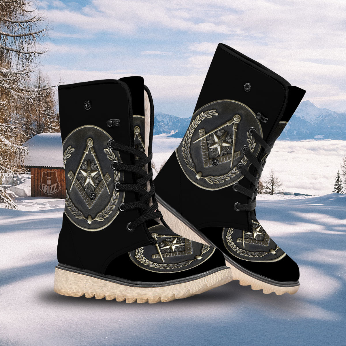 Medal Freemasonry Print Snow Boots-grizzshop