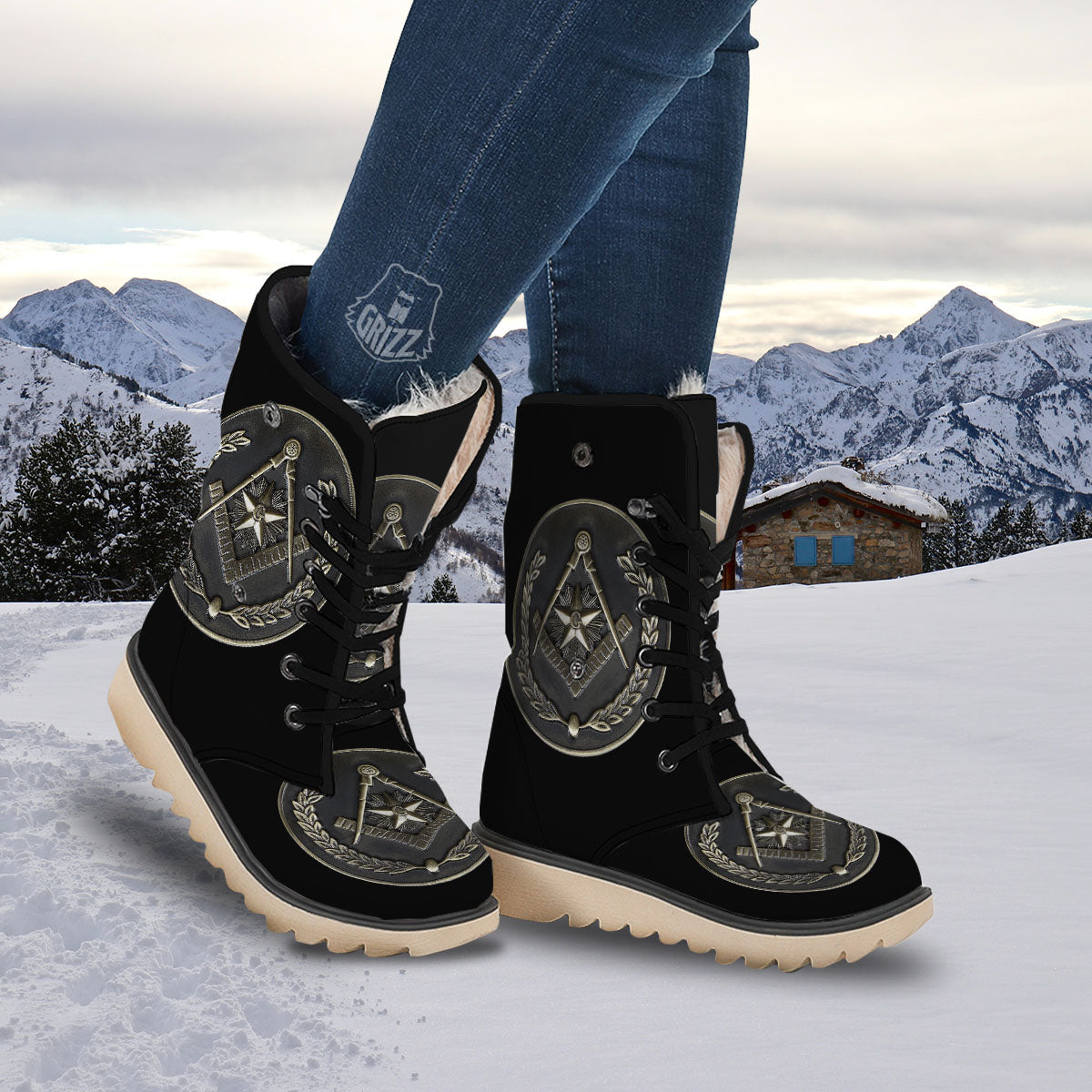 Medal Freemasonry Print Snow Boots-grizzshop