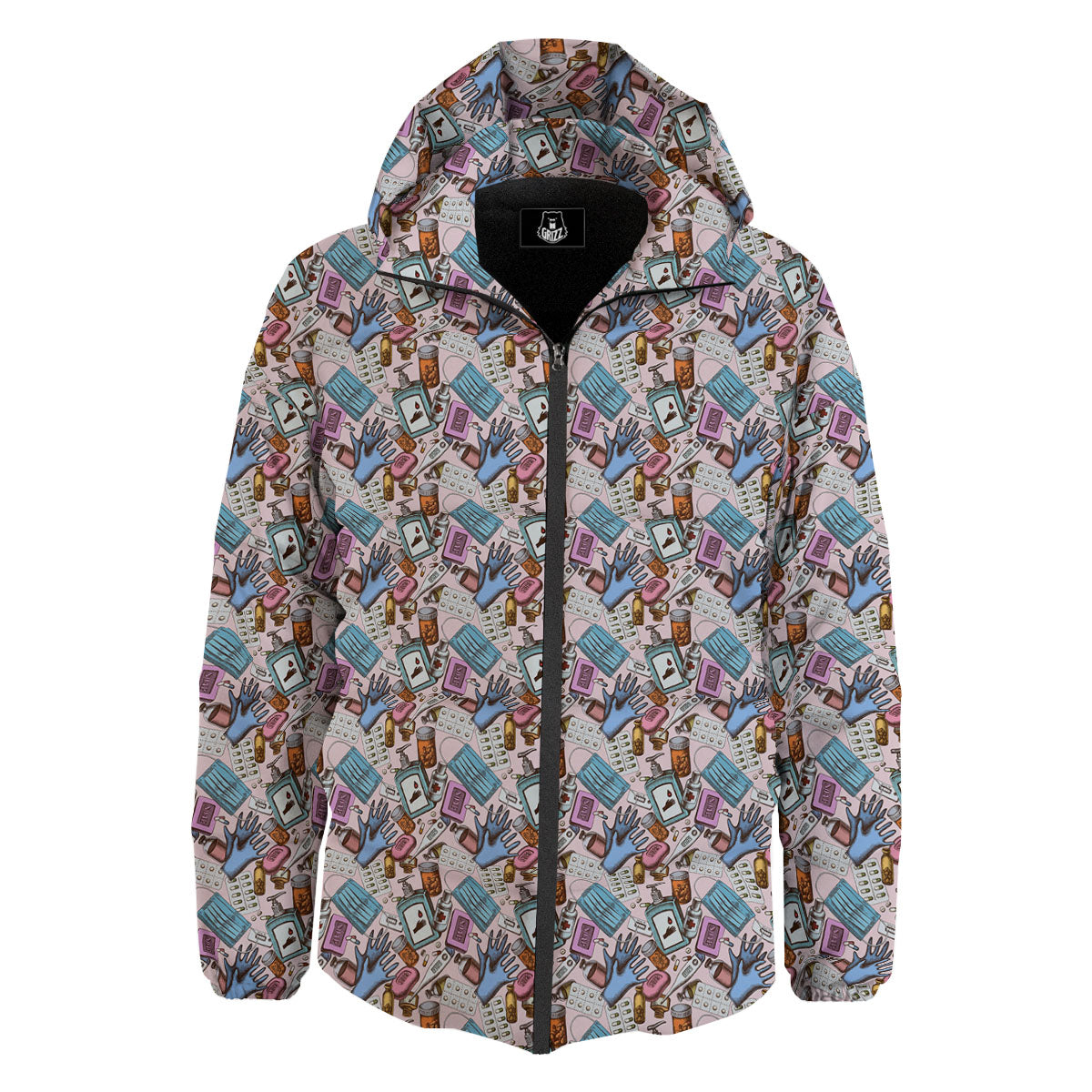 Medical Colorful Print Pattern Down Jacket-grizzshop