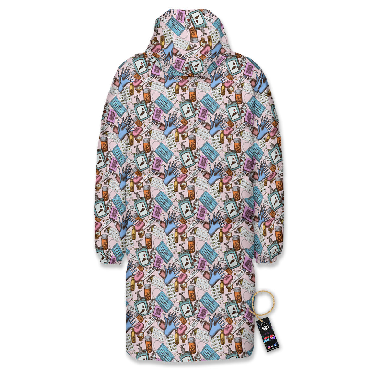Medical Colorful Print Pattern Long Down Jacket-grizzshop