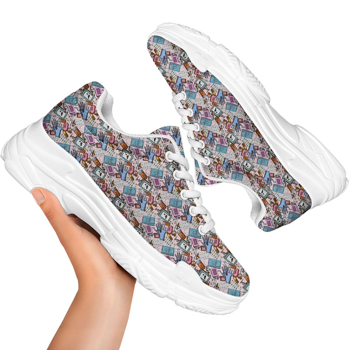 Medical Colorful Print Pattern White Chunky Shoes-grizzshop