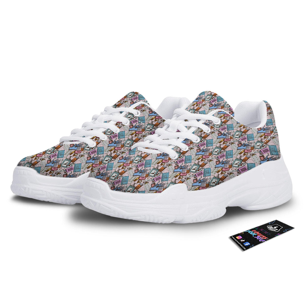Medical Colorful Print Pattern White Chunky Shoes-grizzshop