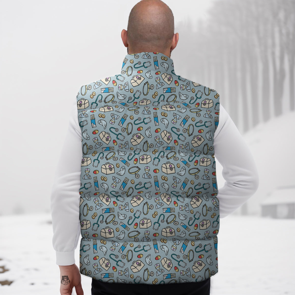Medical Cute Print Pattern Down Vest-grizzshop