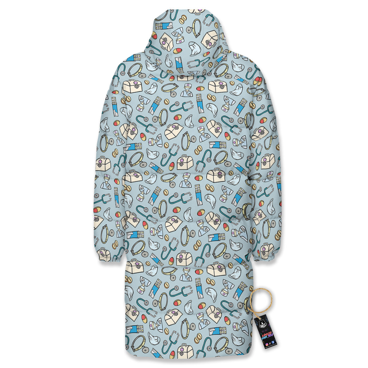 Medical Cute Print Pattern Long Down Jacket-grizzshop