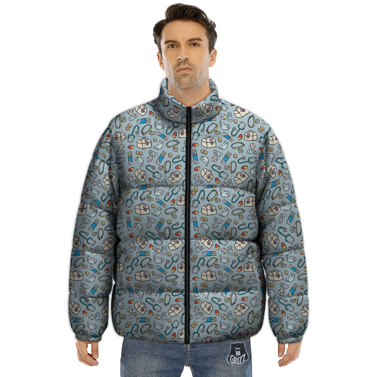 Medical Cute Print Pattern Puffer Jacket-grizzshop