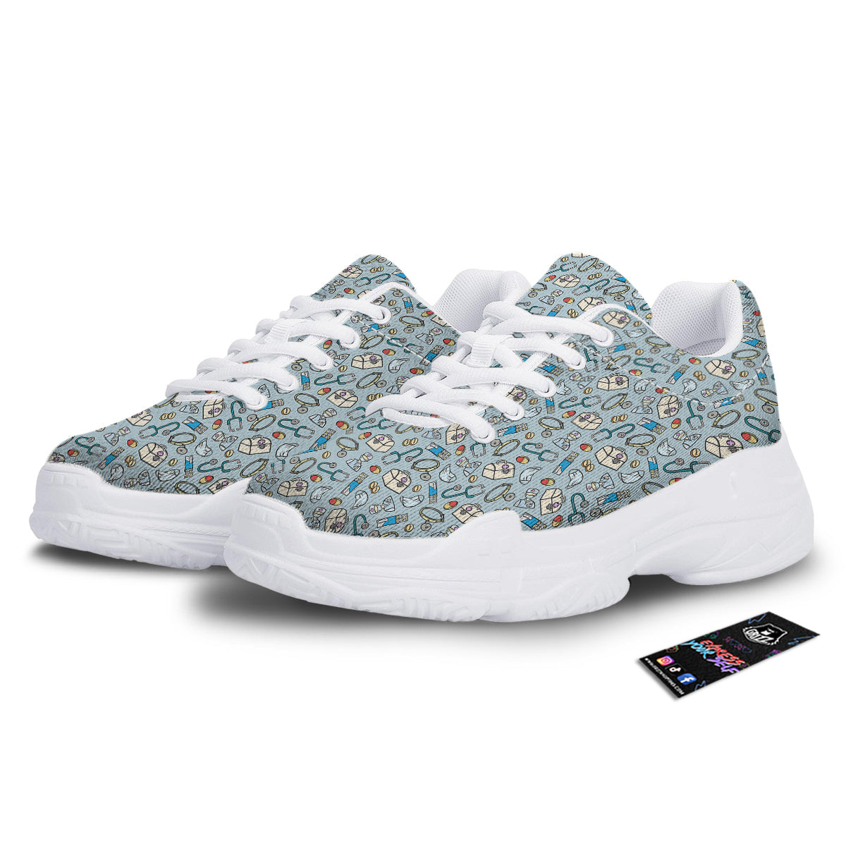 Medical Cute Print Pattern White Chunky Shoes-grizzshop
