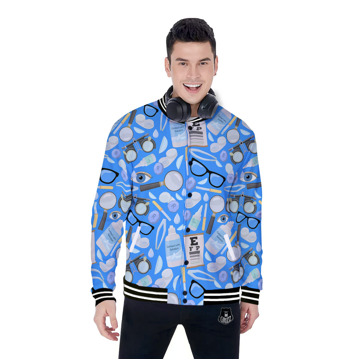Medical Optometry Accessory Blue Print Pattern Baseball Jacket-grizzshop