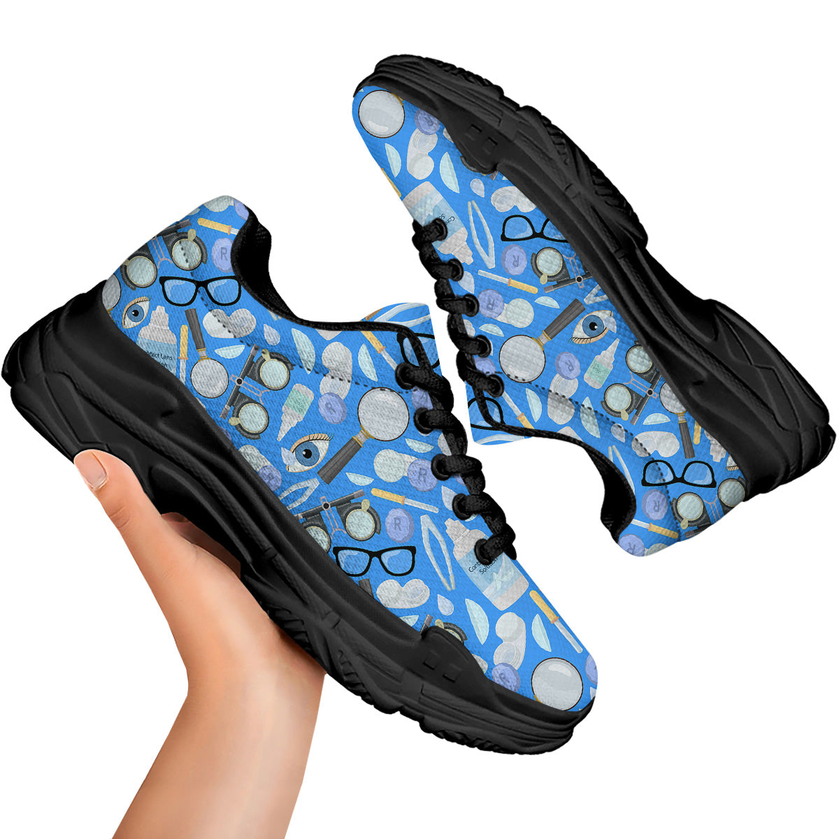 Medical Optometry Accessory Blue Print Pattern Black Chunky Shoes-grizzshop
