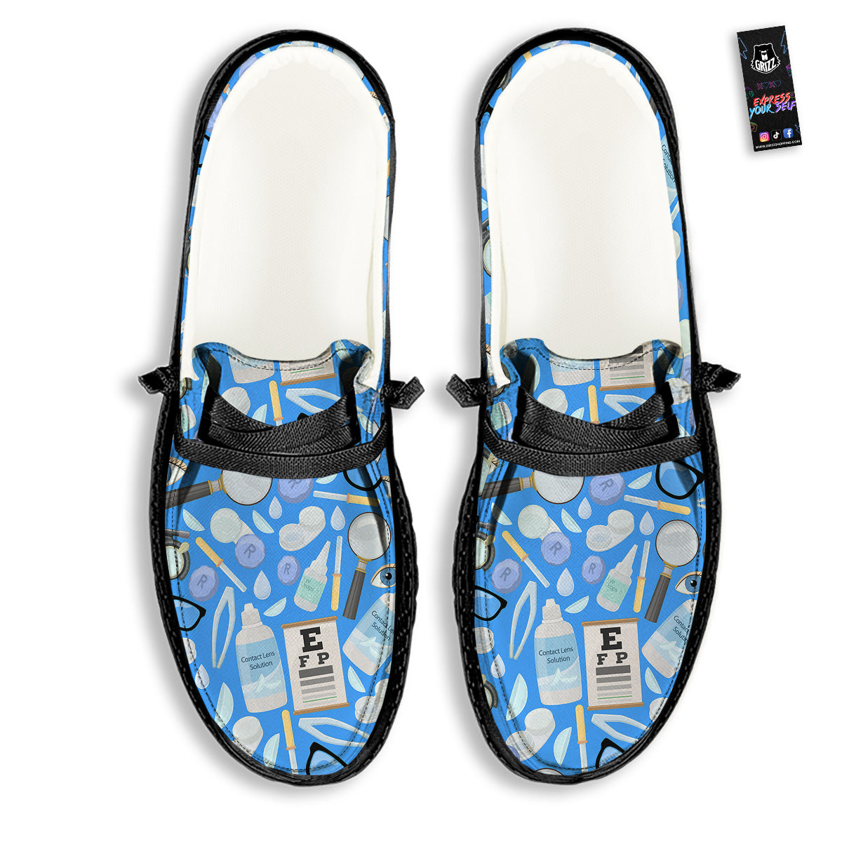 Medical Optometry Accessory Blue Print Pattern Black Loafers-grizzshop