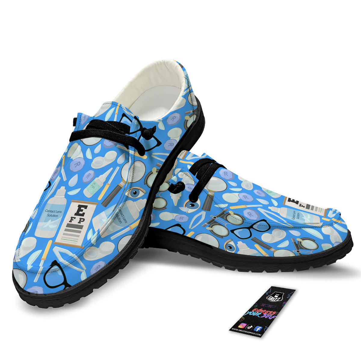 Medical Optometry Accessory Blue Print Pattern Black Loafers-grizzshop