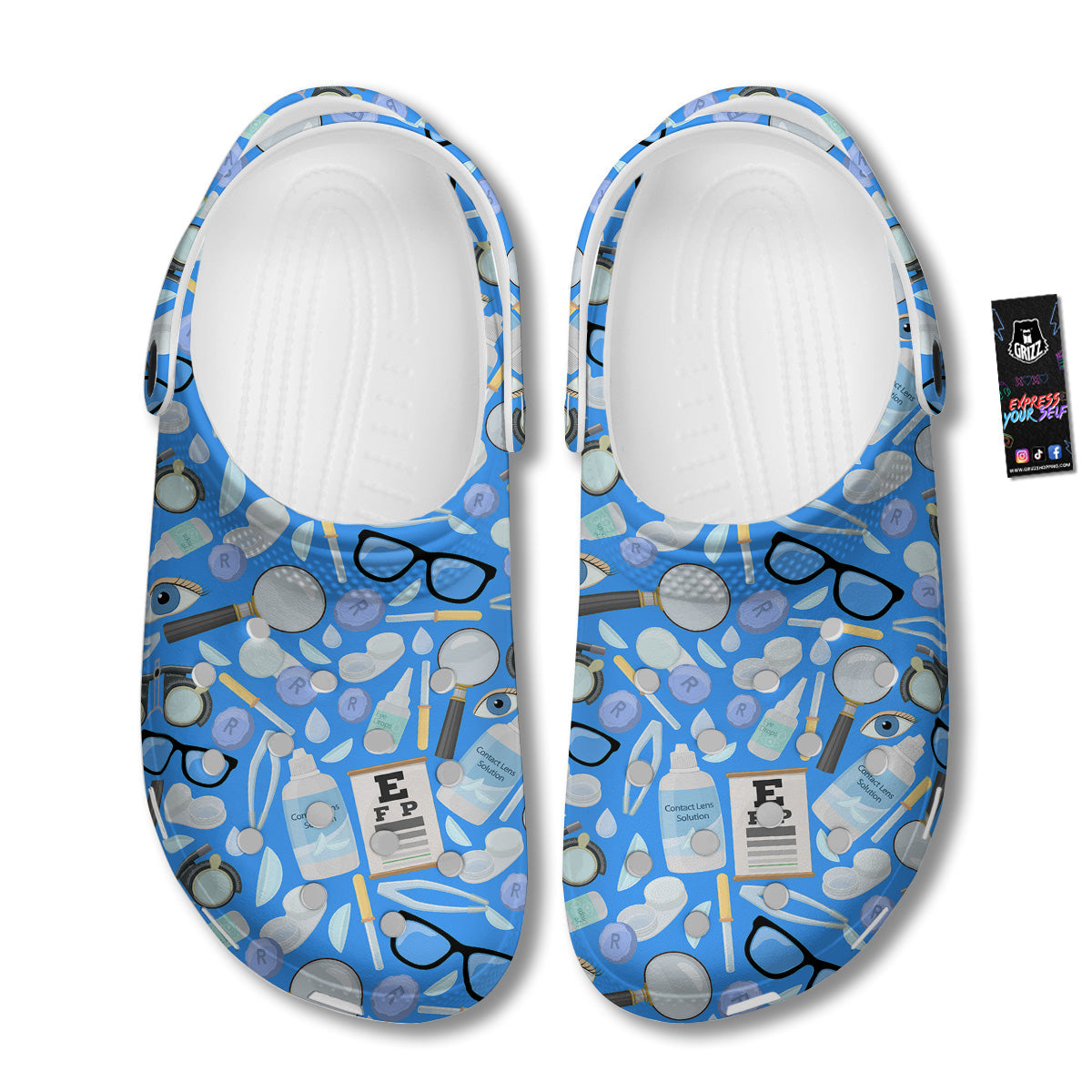 Medical Optometry Accessory Blue Print Pattern Clog-grizzshop