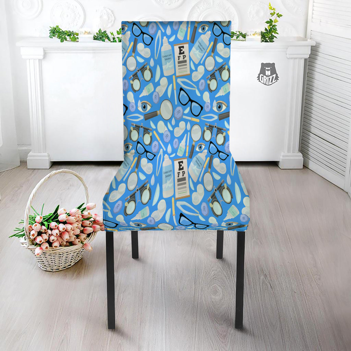 Medical Optometry Accessory Blue Print Pattern Dining Chair Slipcover-grizzshop