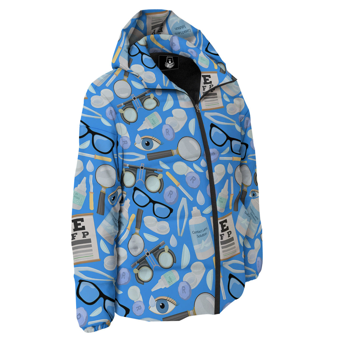 Medical Optometry Accessory Blue Print Pattern Down Jacket-grizzshop