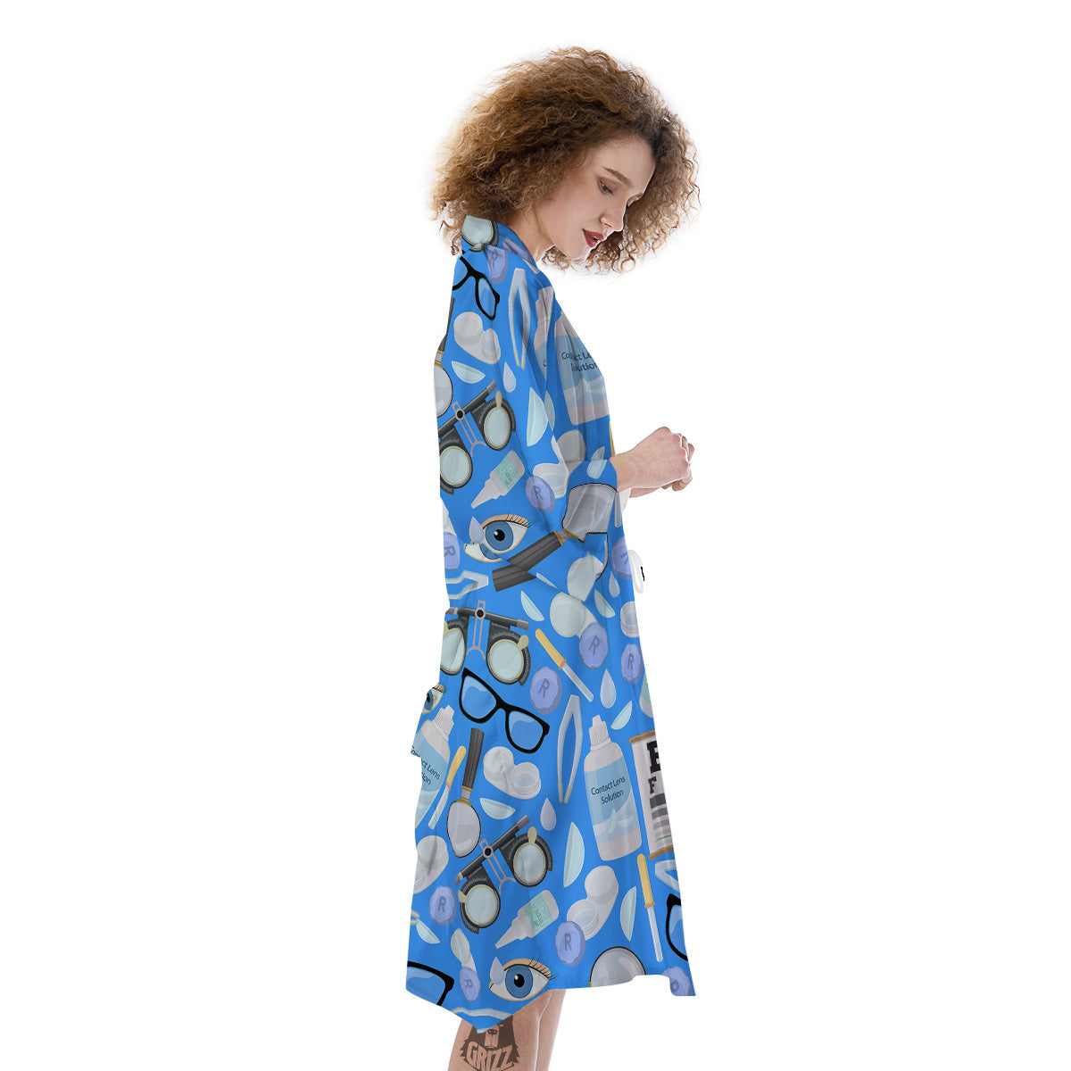 Medical Optometry Accessory Blue Print Pattern Kimono-grizzshop