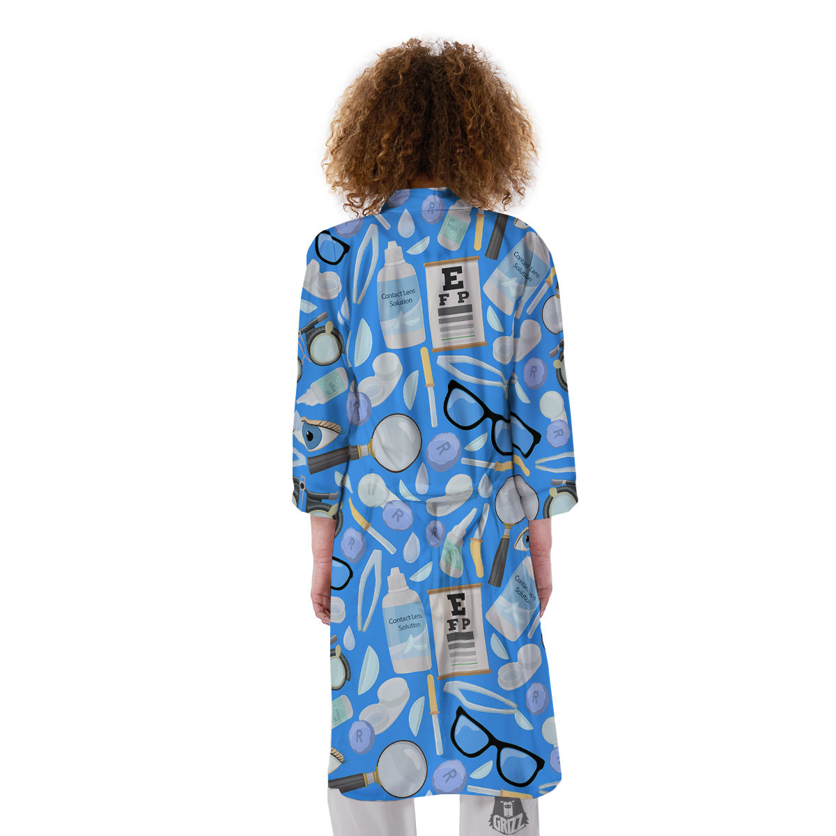 Medical Optometry Accessory Blue Print Pattern Kimono-grizzshop