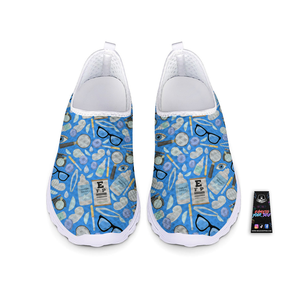 Medical Optometry Accessory Blue Print Pattern Nurse Shoes-grizzshop