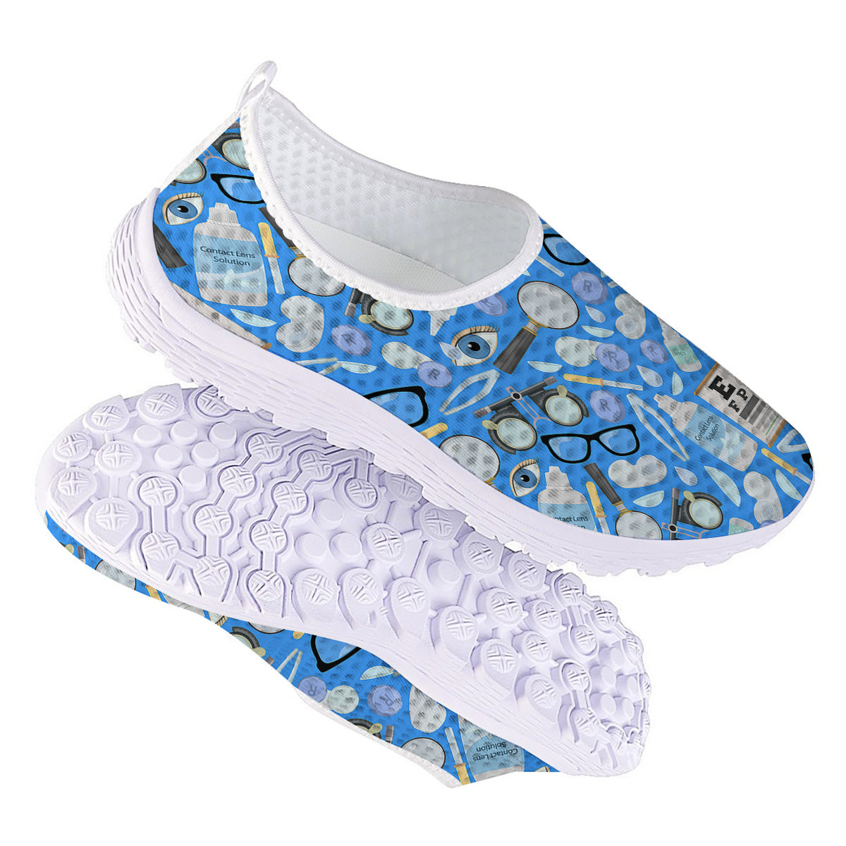 Medical Optometry Accessory Blue Print Pattern Nurse Shoes-grizzshop