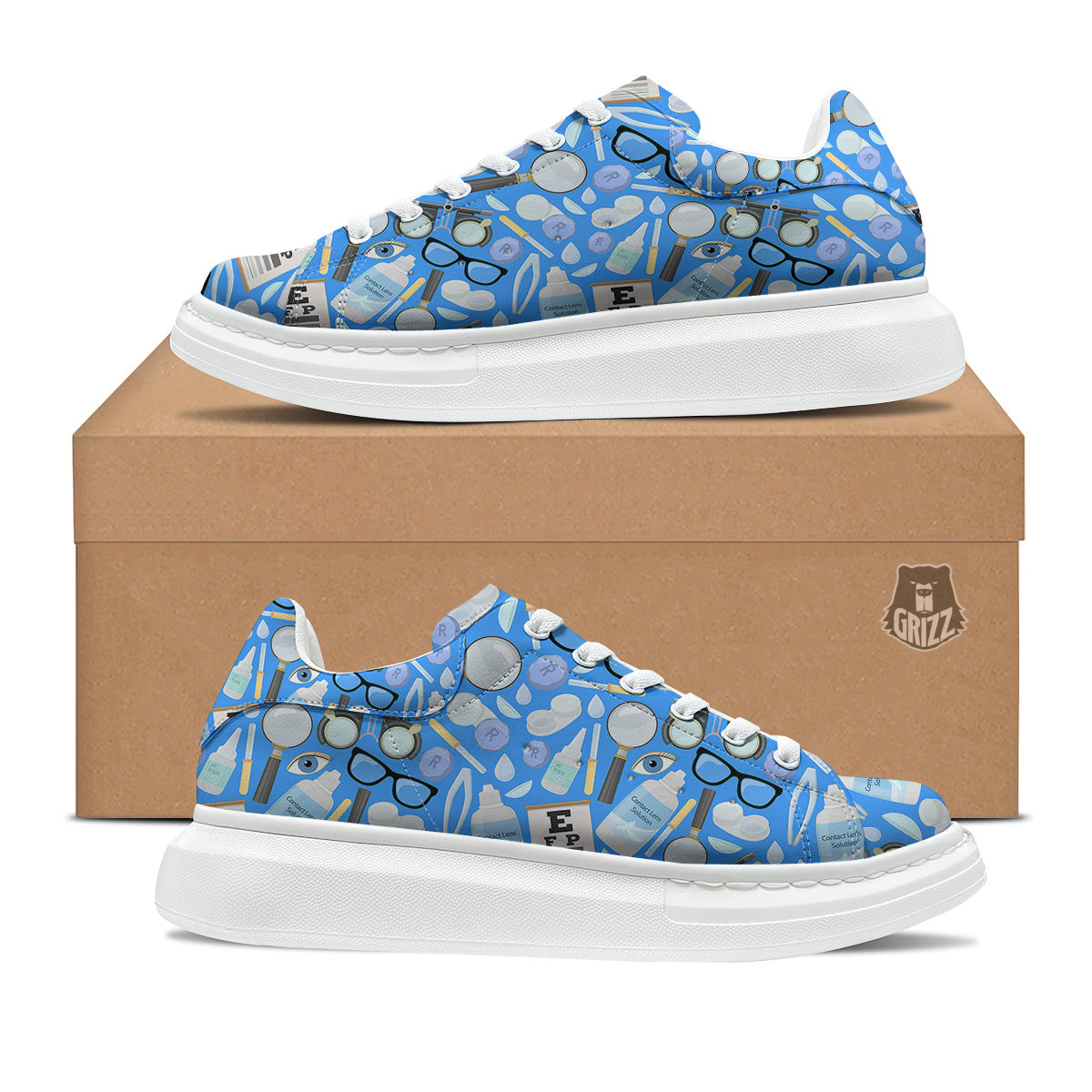 Medical Optometry Accessory Blue Print Pattern Platform Shoes-grizzshop