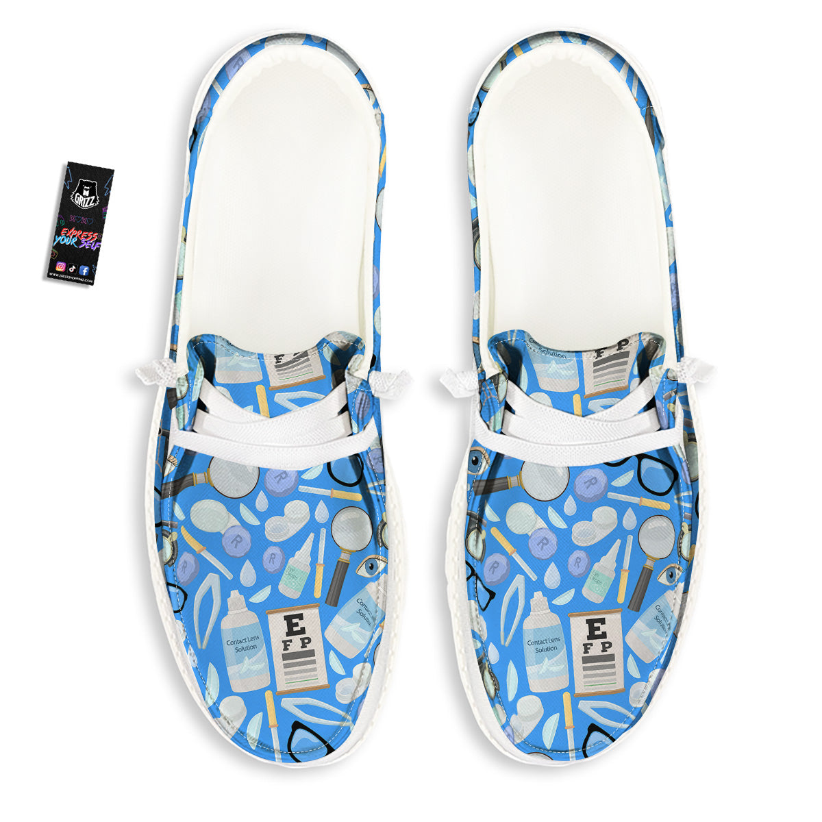 Medical Optometry Accessory Blue Print Pattern White Loafers-grizzshop