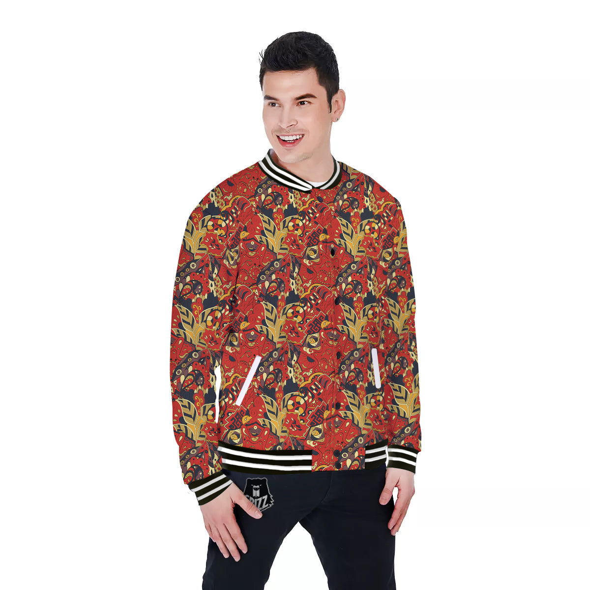Mehndi Ethnic Doodle Print Pattern Baseball Jacket-grizzshop