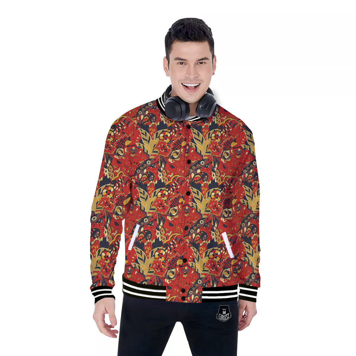 Mehndi Ethnic Doodle Print Pattern Baseball Jacket-grizzshop