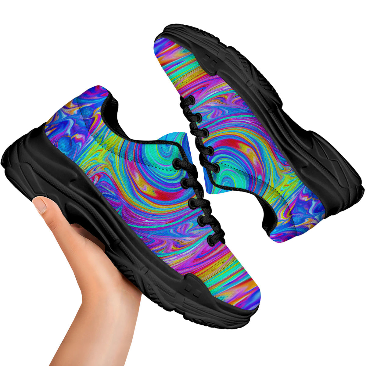 Melt Acid Colorful Print Black Chunky Shoes-grizzshop