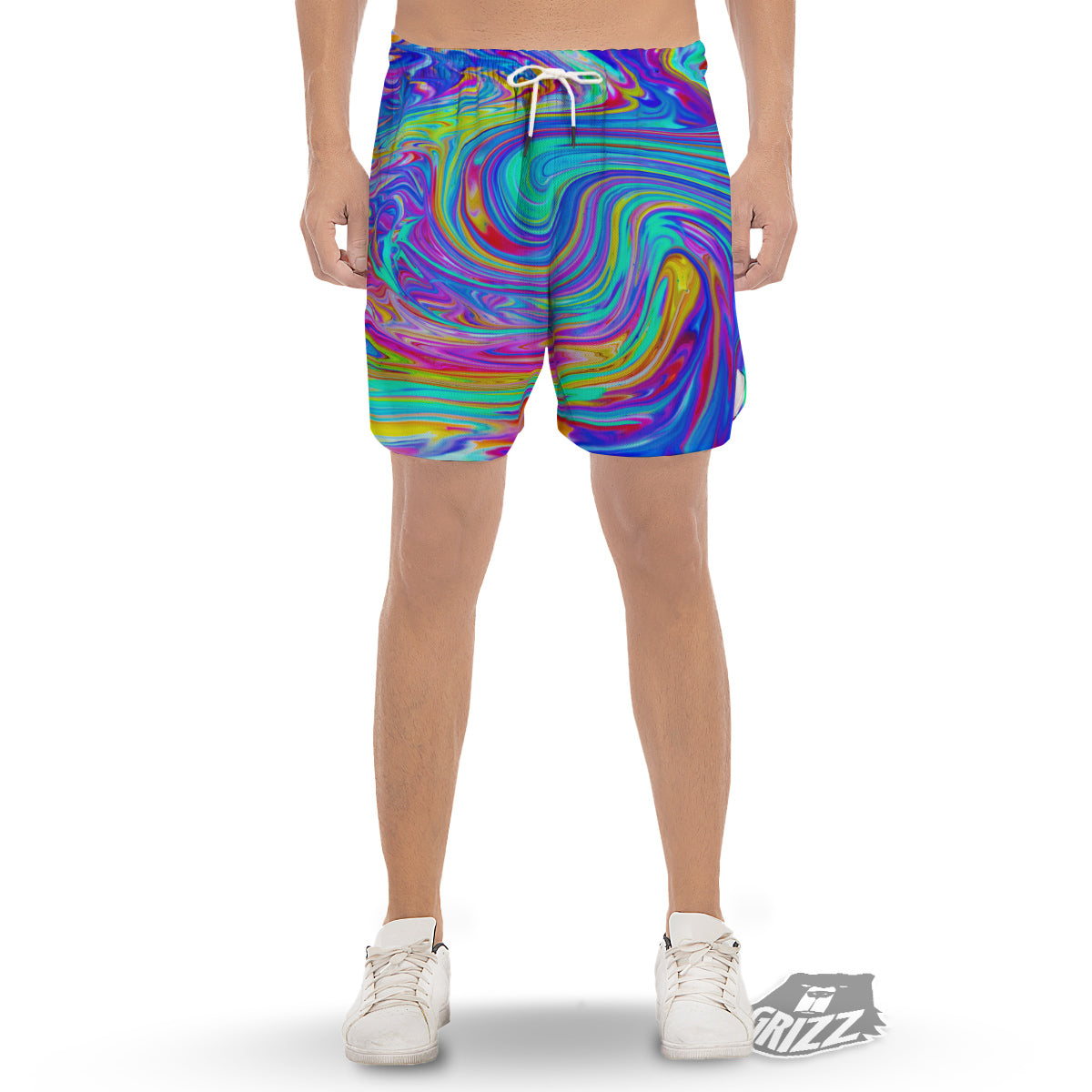 Melt Acid Colorful Print Men's Gym Shorts-grizzshop