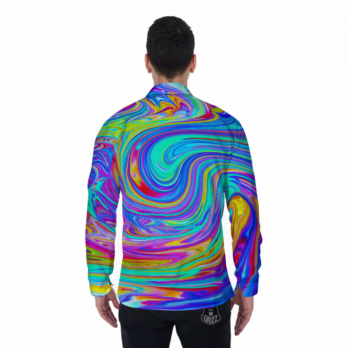 Melt Acid Colorful Print Men's Long Sleeve Shirts-grizzshop