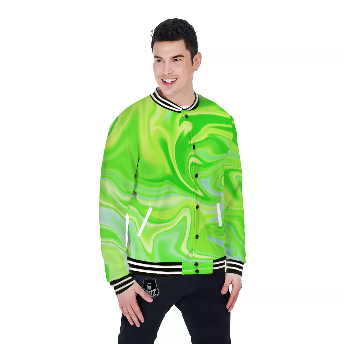 Melt Acid Green Print Baseball Jacket-grizzshop