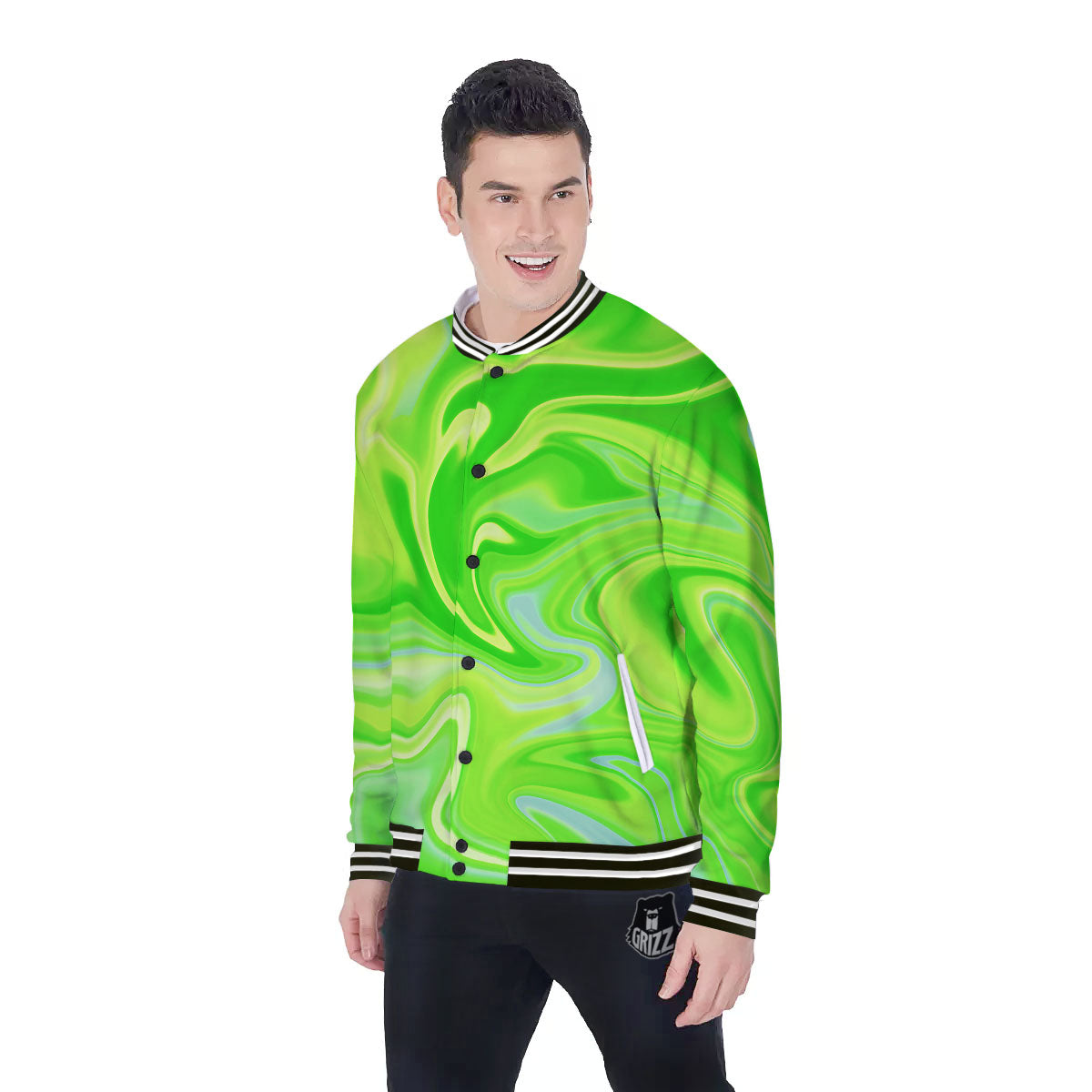 Melt Acid Green Print Baseball Jacket-grizzshop